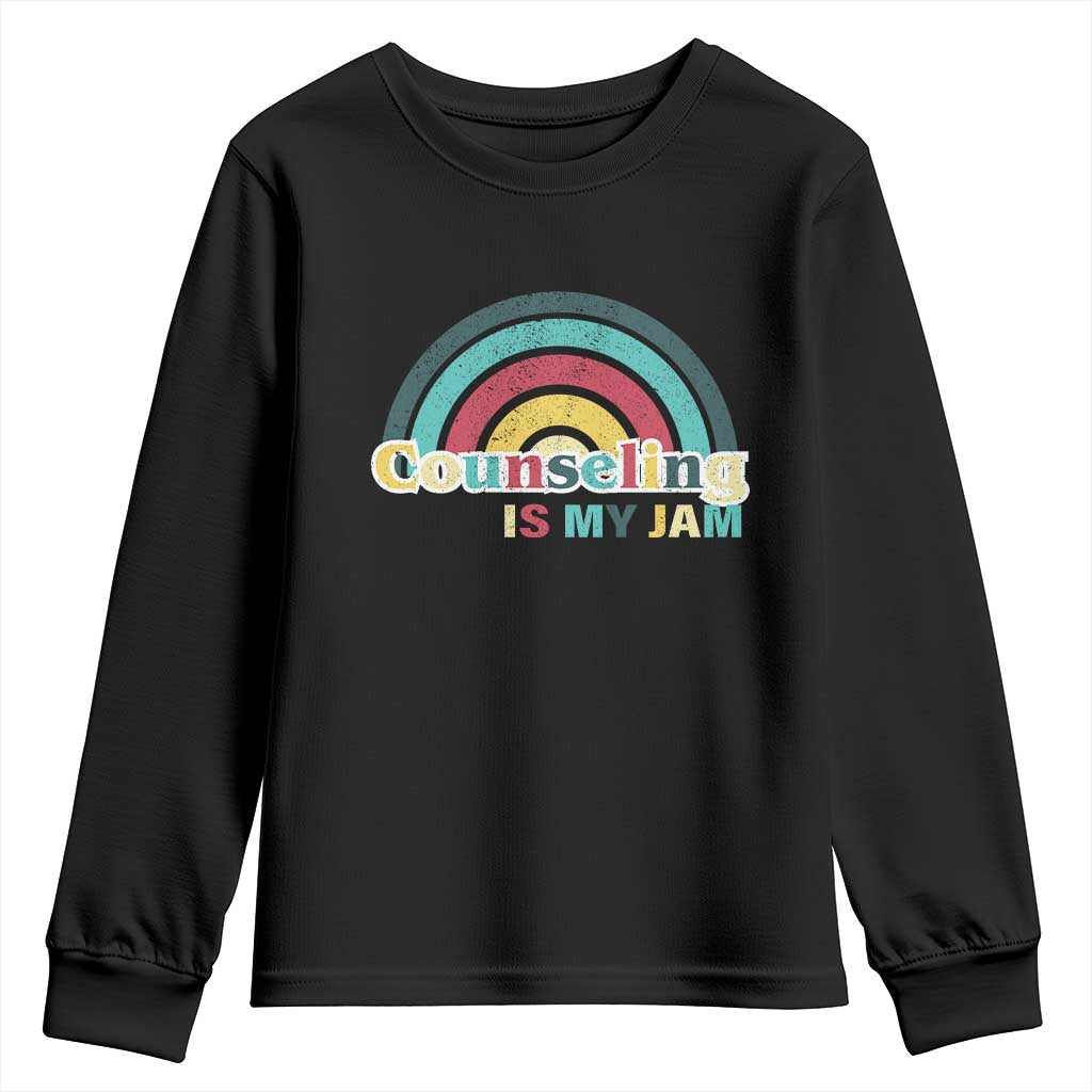 Mental Illness Support Youth Sweatshirt Couseling Is My Jam Retro Groove Rainbow
