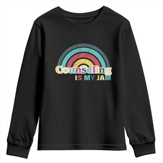 Mental Illness Support Youth Sweatshirt Couseling Is My Jam Retro Groove Rainbow