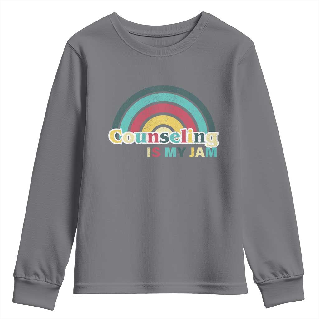Mental Illness Support Youth Sweatshirt Couseling Is My Jam Retro Groove Rainbow