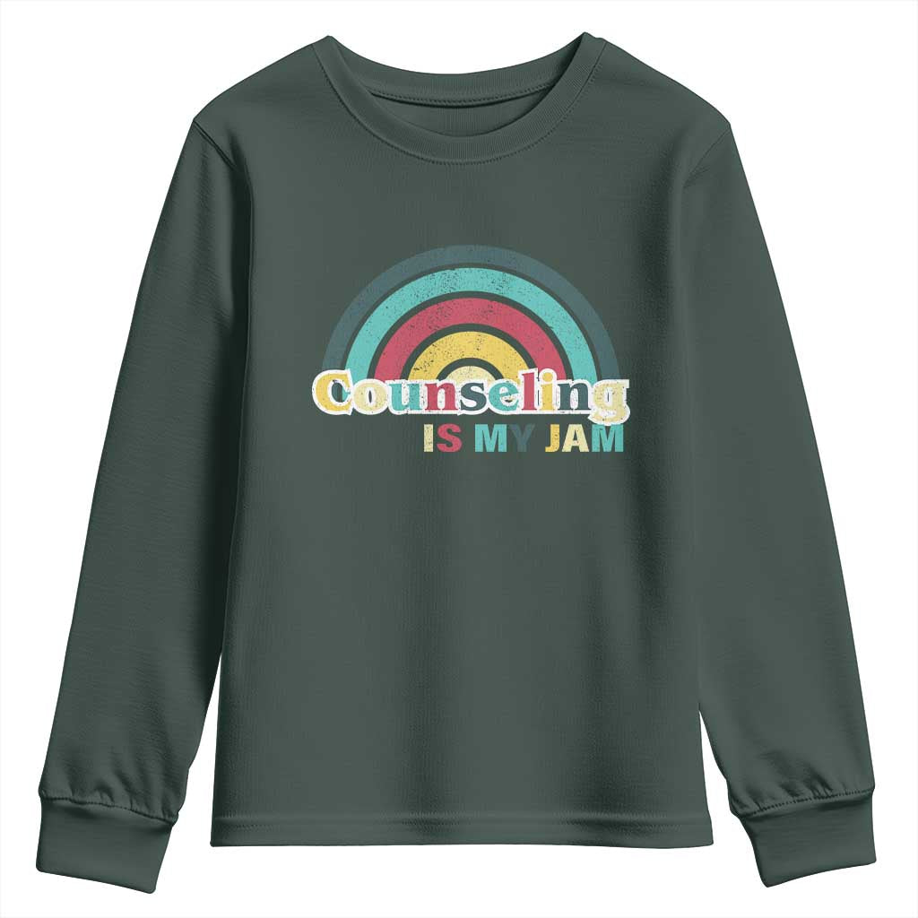 Mental Illness Support Youth Sweatshirt Couseling Is My Jam Retro Groove Rainbow
