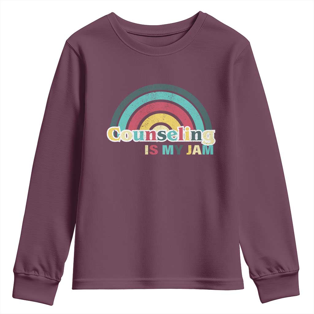 Mental Illness Support Youth Sweatshirt Couseling Is My Jam Retro Groove Rainbow