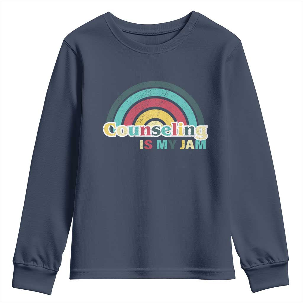 Mental Illness Support Youth Sweatshirt Couseling Is My Jam Retro Groove Rainbow