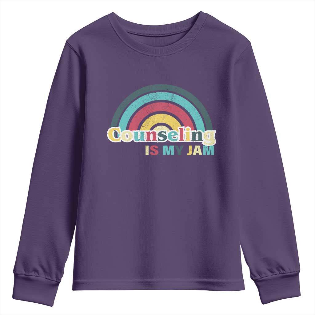 Mental Illness Support Youth Sweatshirt Couseling Is My Jam Retro Groove Rainbow