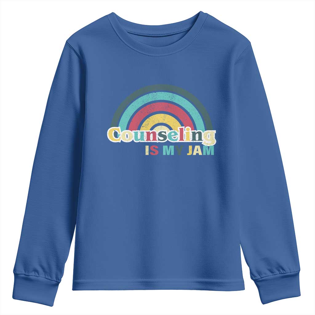 Mental Illness Support Youth Sweatshirt Couseling Is My Jam Retro Groove Rainbow