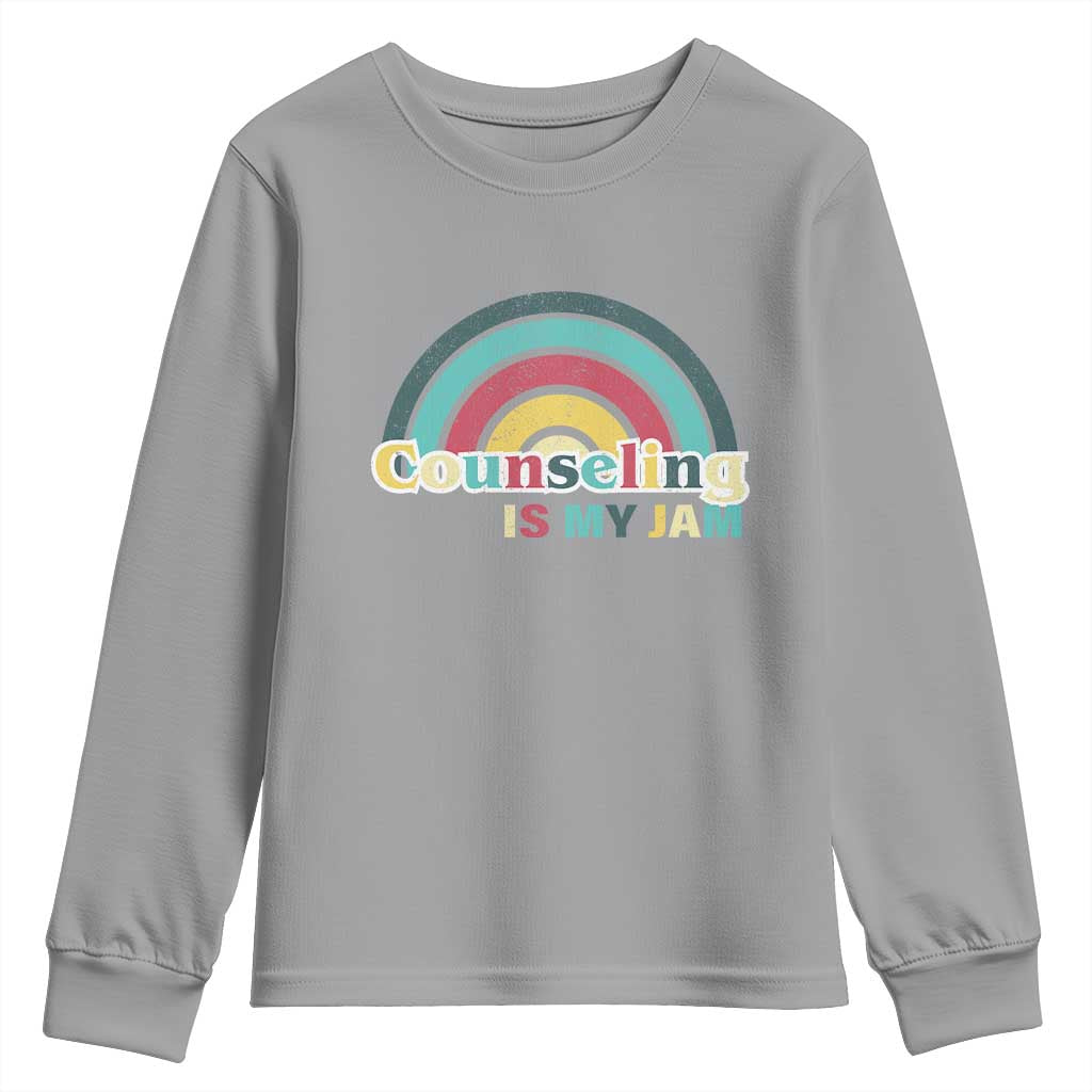 Mental Illness Support Youth Sweatshirt Couseling Is My Jam Retro Groove Rainbow
