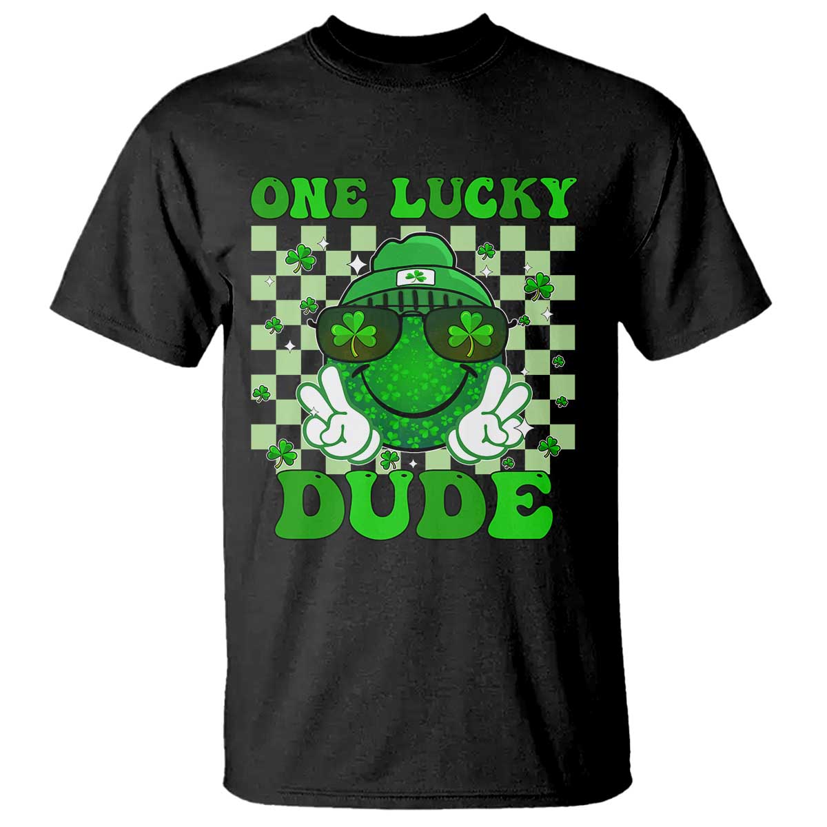 funny-one-lucky-dude-st-patricks-day-t-shirt-checkerboard-shamrock