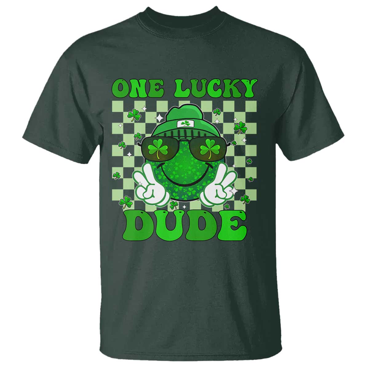 funny-one-lucky-dude-st-patricks-day-t-shirt-checkerboard-shamrock