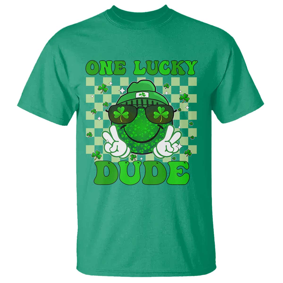 funny-one-lucky-dude-st-patricks-day-t-shirt-checkerboard-shamrock