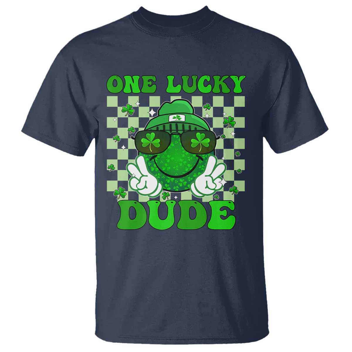 funny-one-lucky-dude-st-patricks-day-t-shirt-checkerboard-shamrock