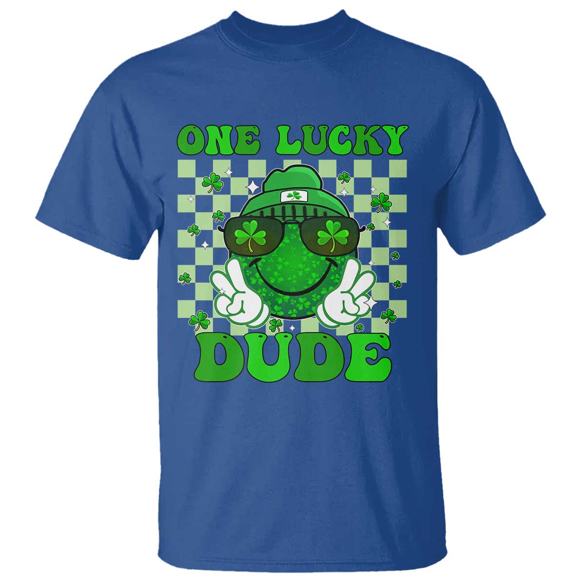 funny-one-lucky-dude-st-patricks-day-t-shirt-checkerboard-shamrock