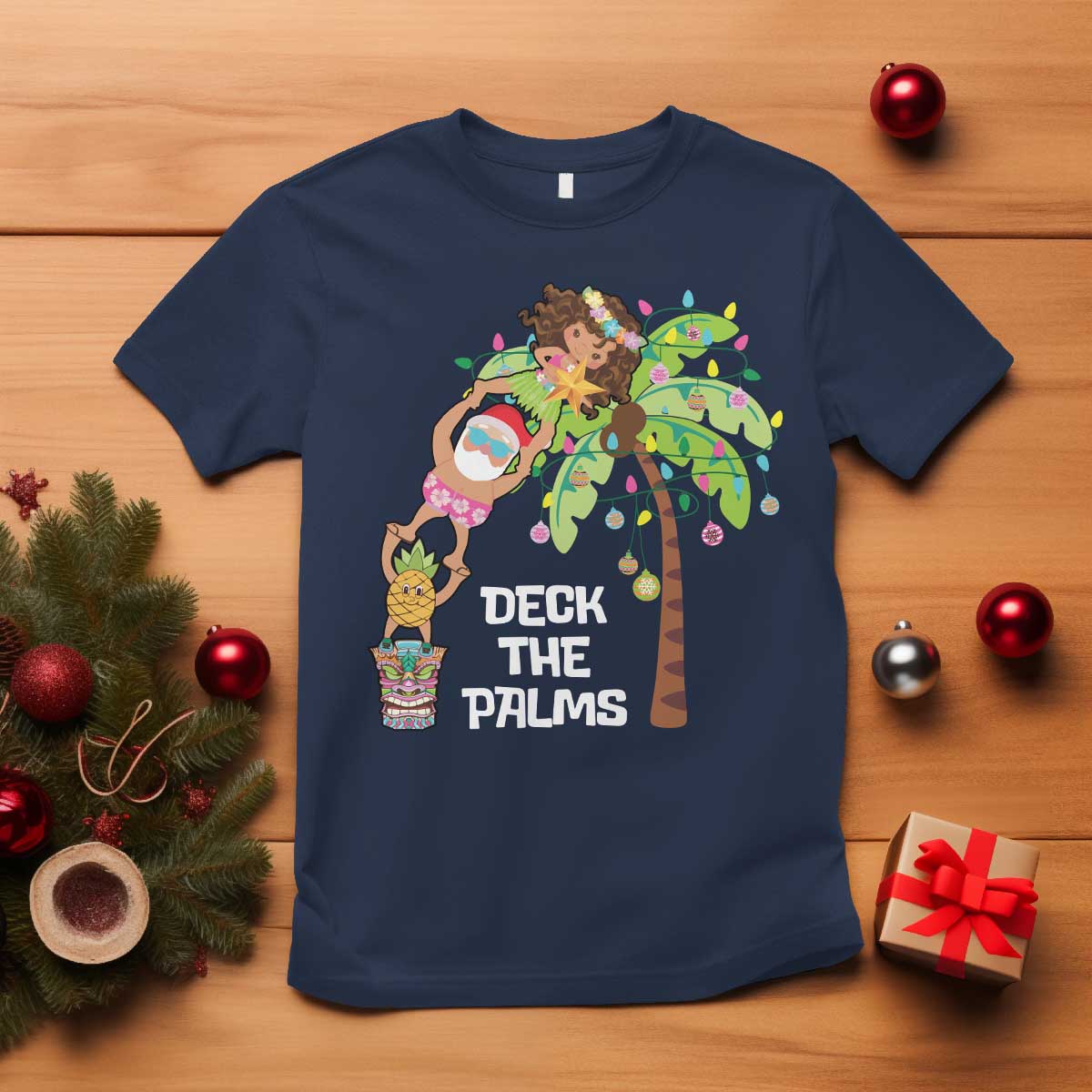 christmas-in-hawaii-t-shirt-deck-the-palms-santa-hula-girl-tiki