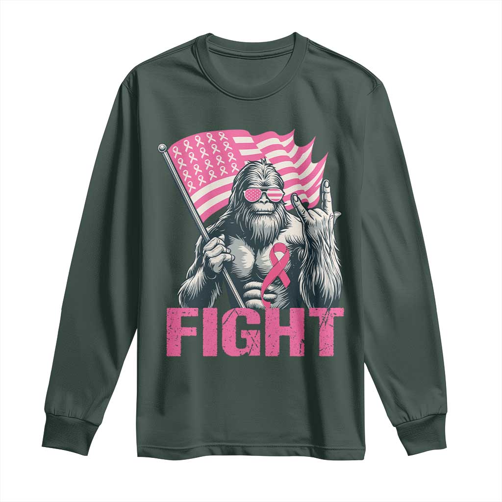Funny Bigfoot Breast Cancer Support Long Sleeve Shirt Fight Pink Ribbon