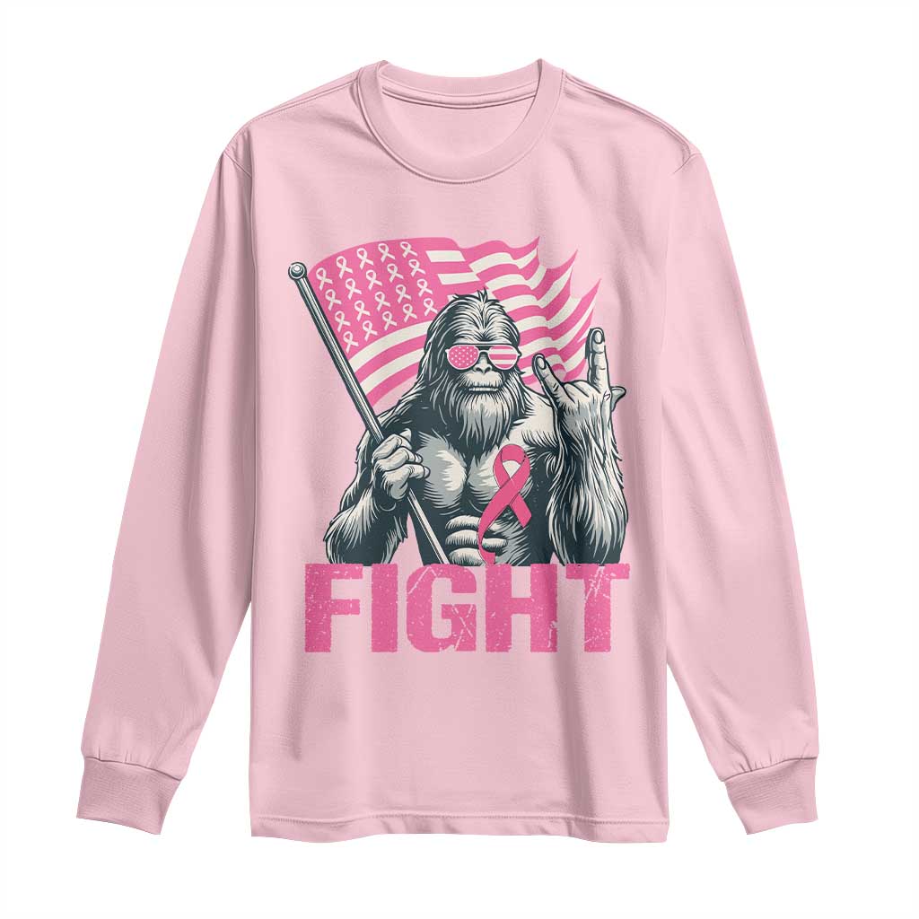 Funny Bigfoot Breast Cancer Support Long Sleeve Shirt Fight Pink Ribbon