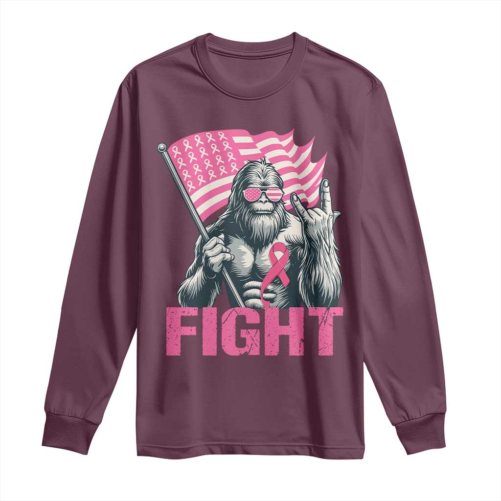 Funny Bigfoot Breast Cancer Support Long Sleeve Shirt Fight Pink Ribbon