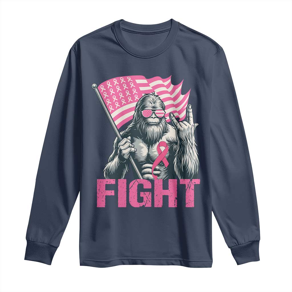 Funny Bigfoot Breast Cancer Support Long Sleeve Shirt Fight Pink Ribbon
