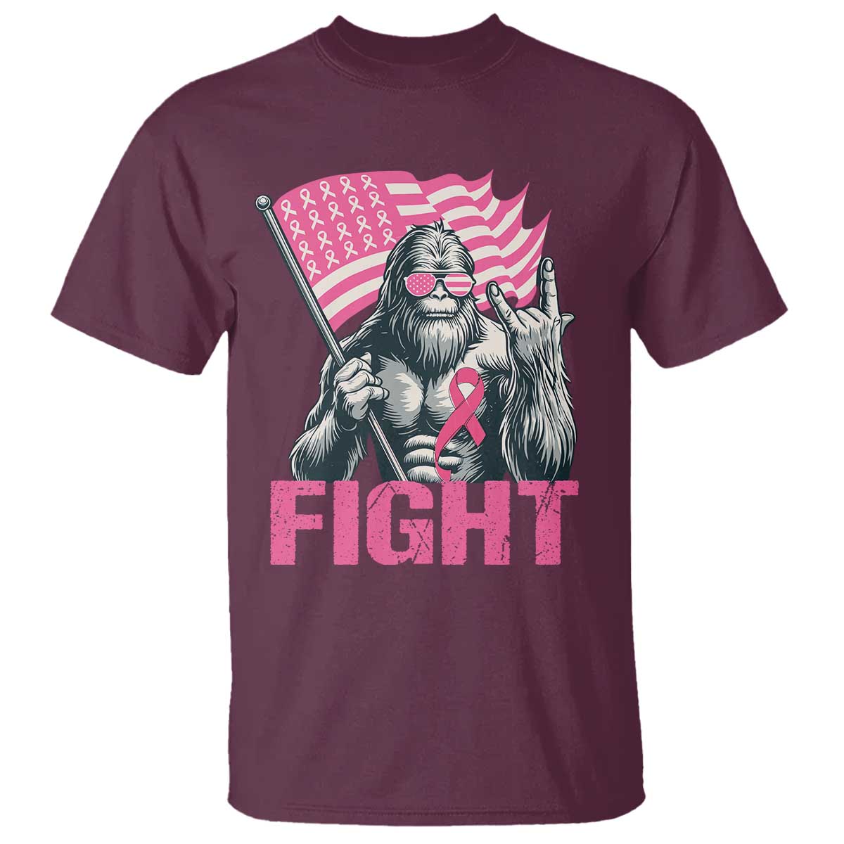 Funny Bigfoot Breast Cancer Support T Shirt Fight Pink Ribbon