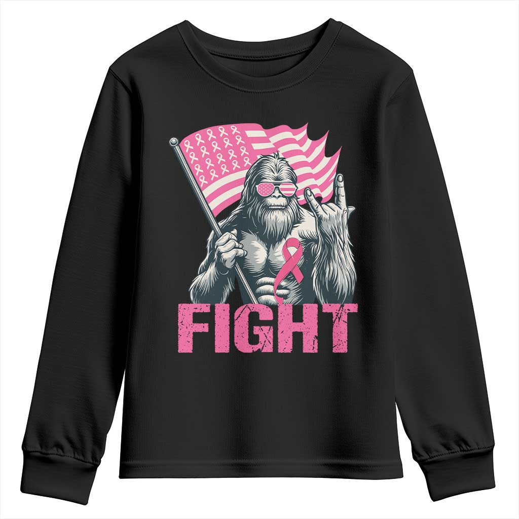Funny Bigfoot Breast Cancer Support Youth Sweatshirt Fight Pink Ribbon