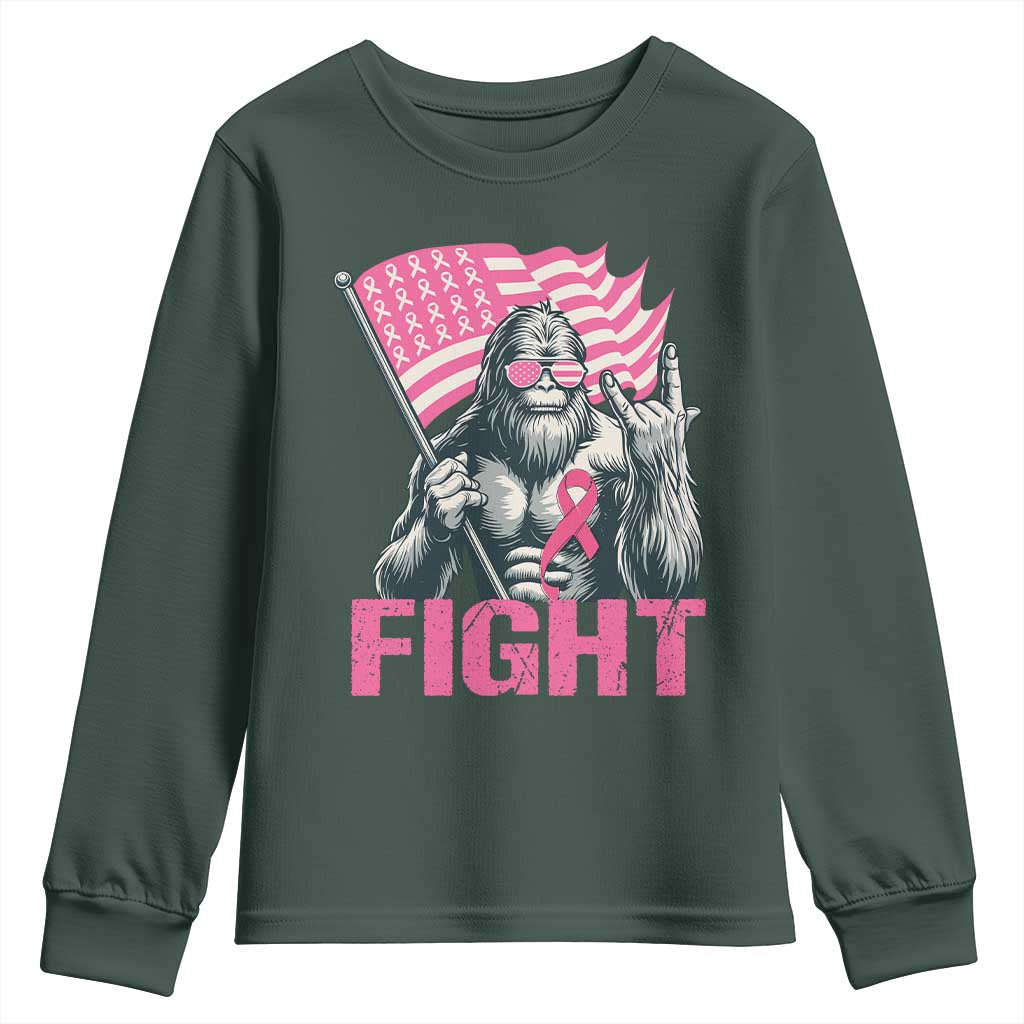 Funny Bigfoot Breast Cancer Support Youth Sweatshirt Fight Pink Ribbon