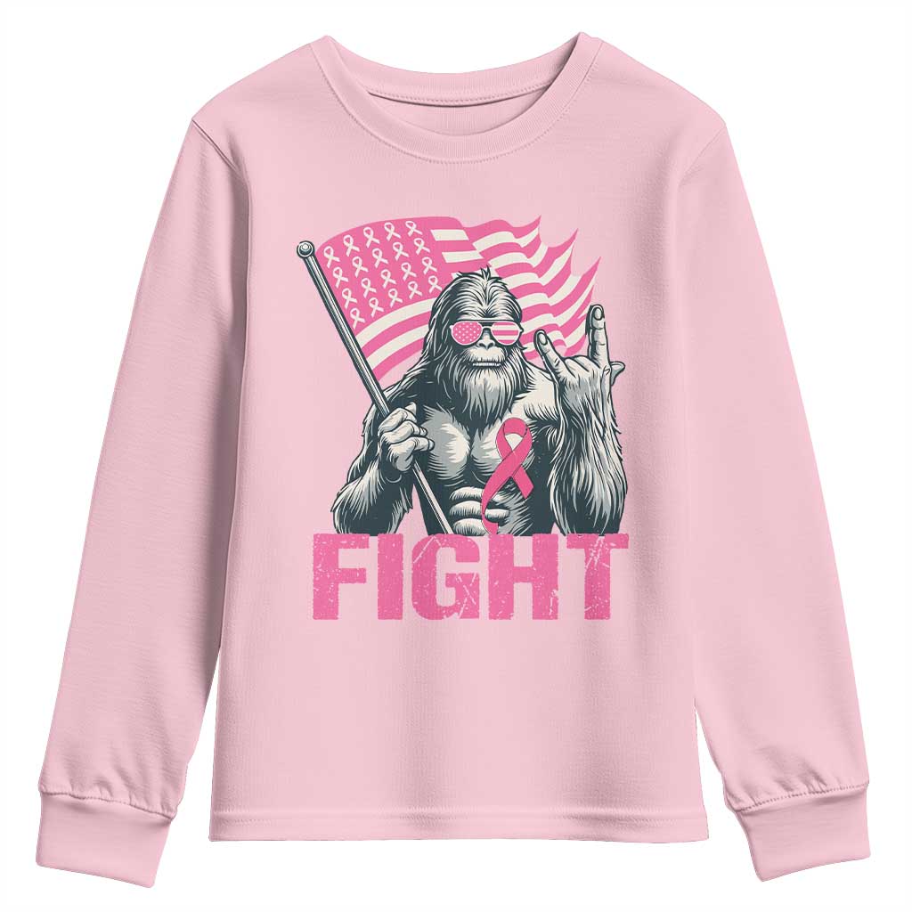 Funny Bigfoot Breast Cancer Support Youth Sweatshirt Fight Pink Ribbon