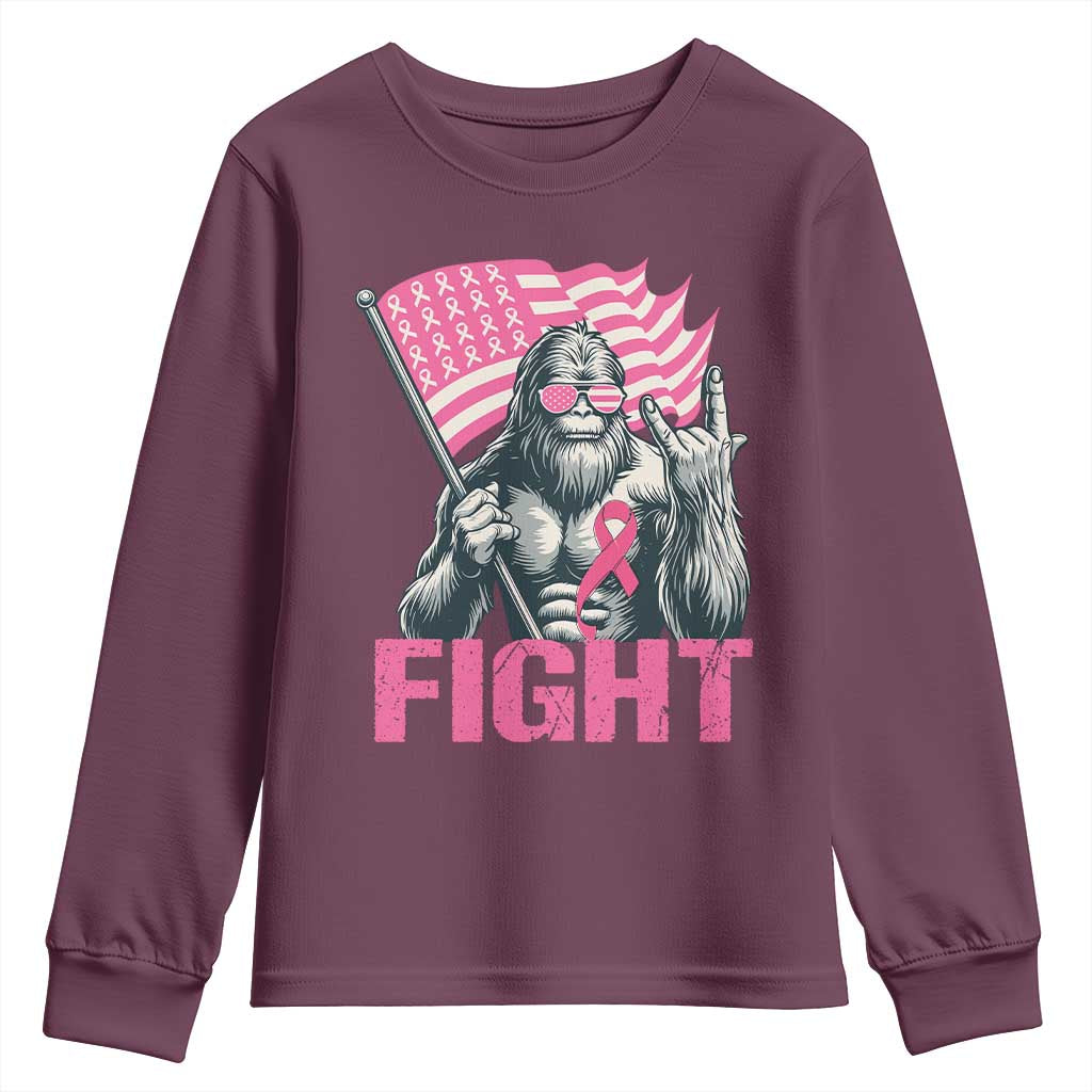 Funny Bigfoot Breast Cancer Support Youth Sweatshirt Fight Pink Ribbon