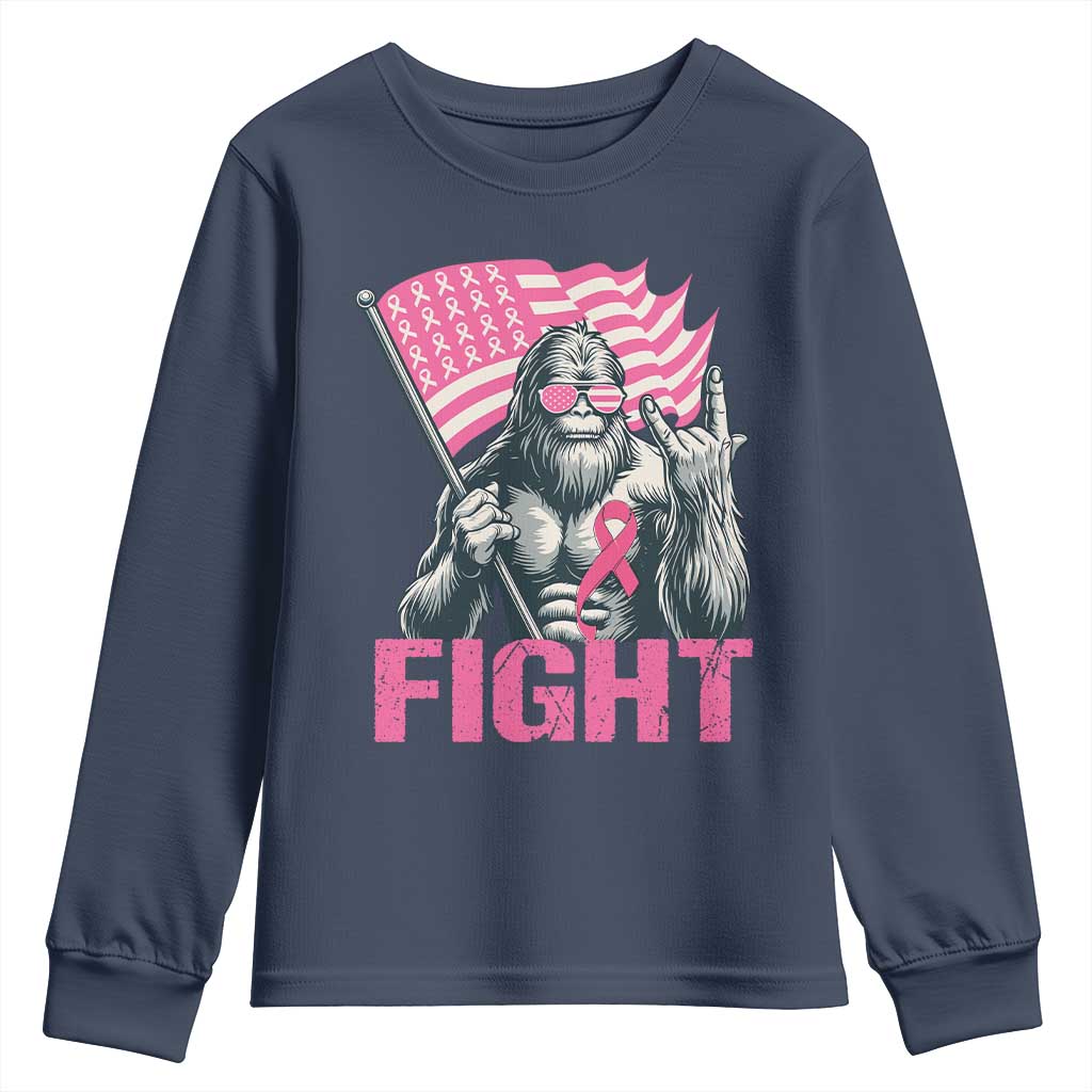 Funny Bigfoot Breast Cancer Support Youth Sweatshirt Fight Pink Ribbon