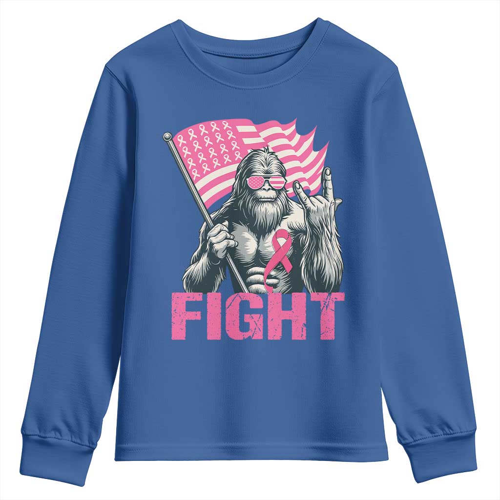 Funny Bigfoot Breast Cancer Support Youth Sweatshirt Fight Pink Ribbon