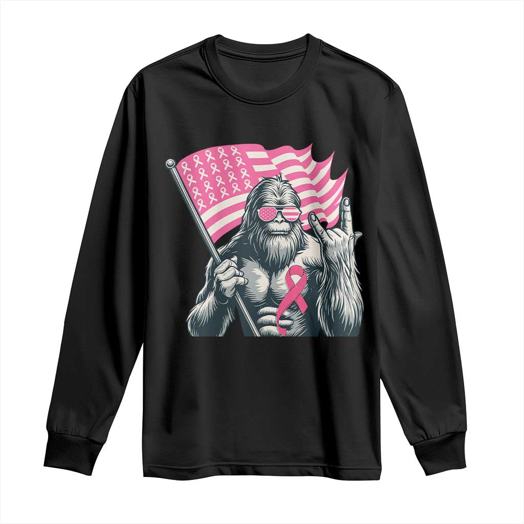 Funny Bigfoot Breast Cancer Support Long Sleeve Shirt Sasquatch Pink Ribbon