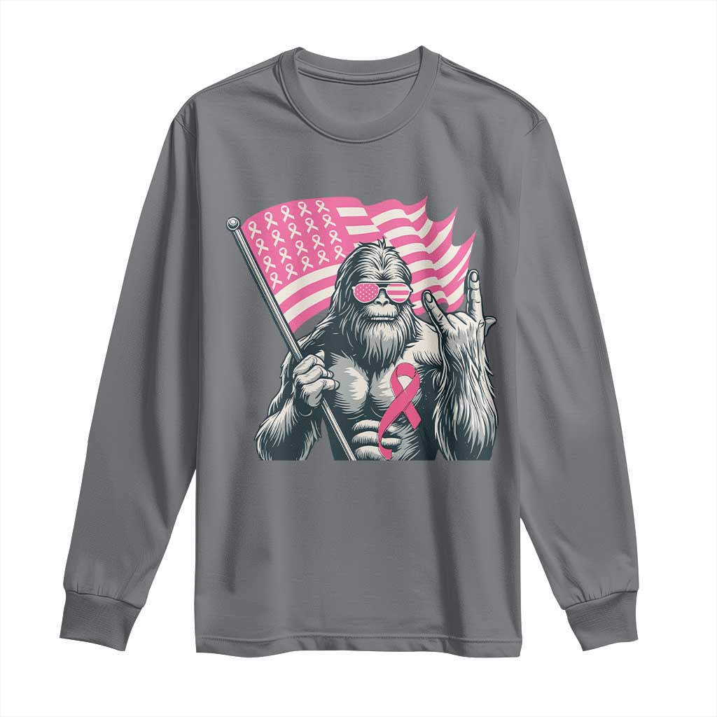 Funny Bigfoot Breast Cancer Support Long Sleeve Shirt Sasquatch Pink Ribbon