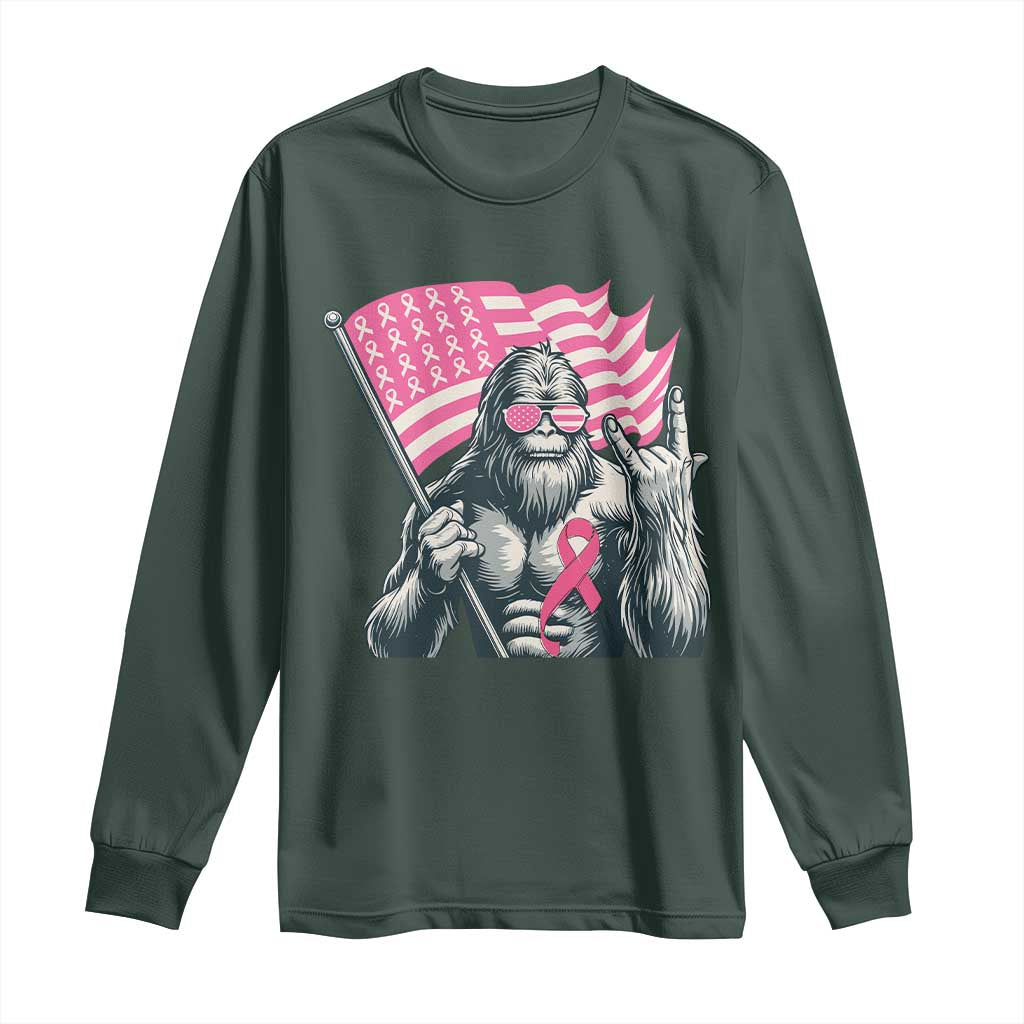 Funny Bigfoot Breast Cancer Support Long Sleeve Shirt Sasquatch Pink Ribbon