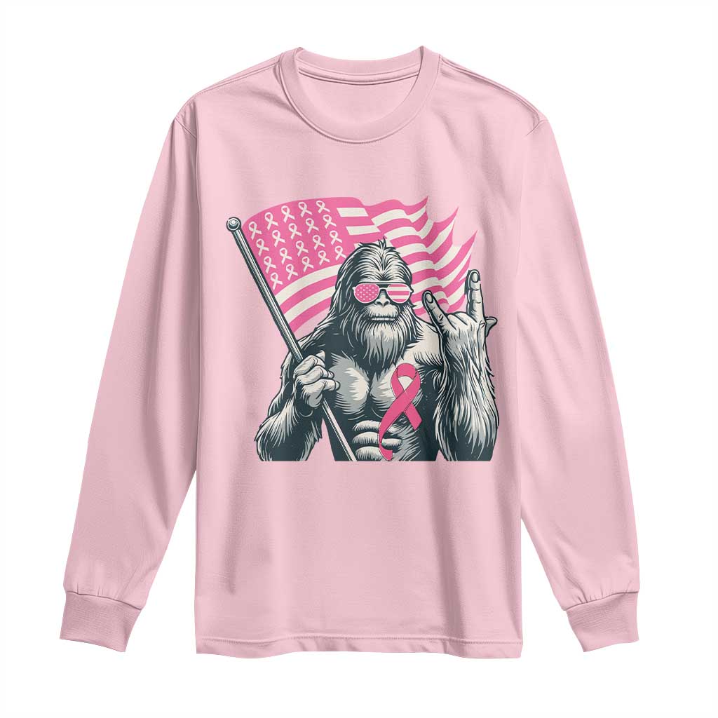 Funny Bigfoot Breast Cancer Support Long Sleeve Shirt Sasquatch Pink Ribbon