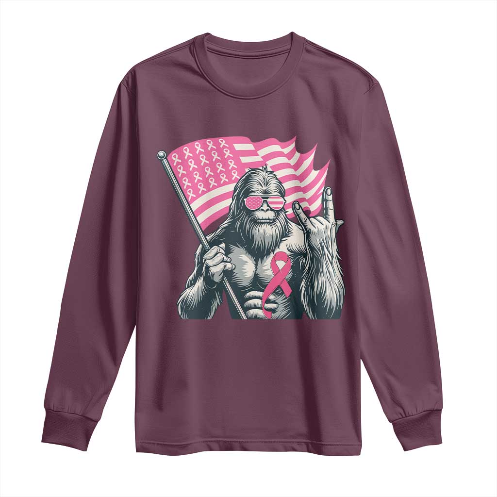 Funny Bigfoot Breast Cancer Support Long Sleeve Shirt Sasquatch Pink Ribbon