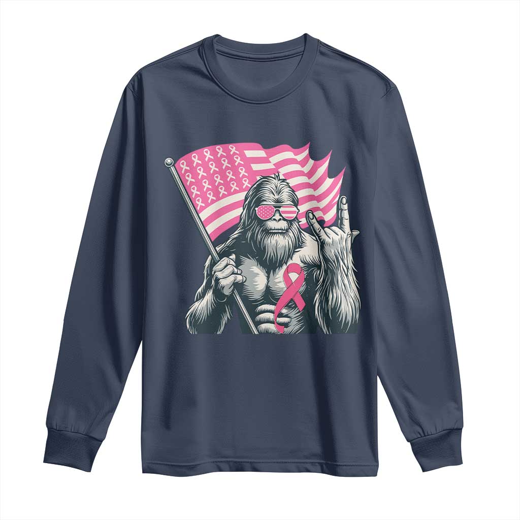 Funny Bigfoot Breast Cancer Support Long Sleeve Shirt Sasquatch Pink Ribbon