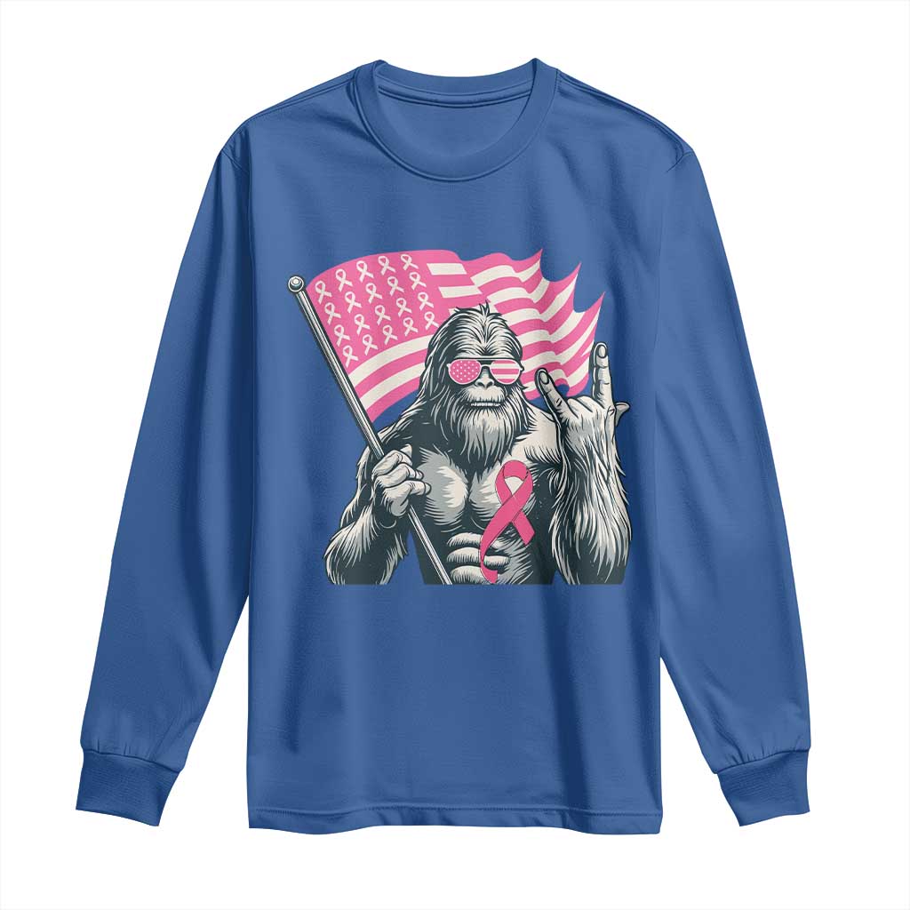 Funny Bigfoot Breast Cancer Support Long Sleeve Shirt Sasquatch Pink Ribbon