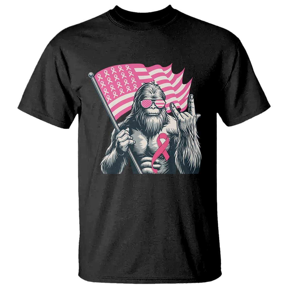 Funny Bigfoot Breast Cancer Support T Shirt Sasquatch Pink Ribbon