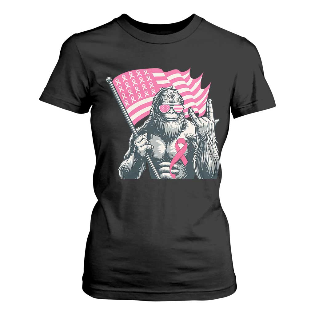 Funny Bigfoot Breast Cancer Support T Shirt For Women Sasquatch Pink Ribbon