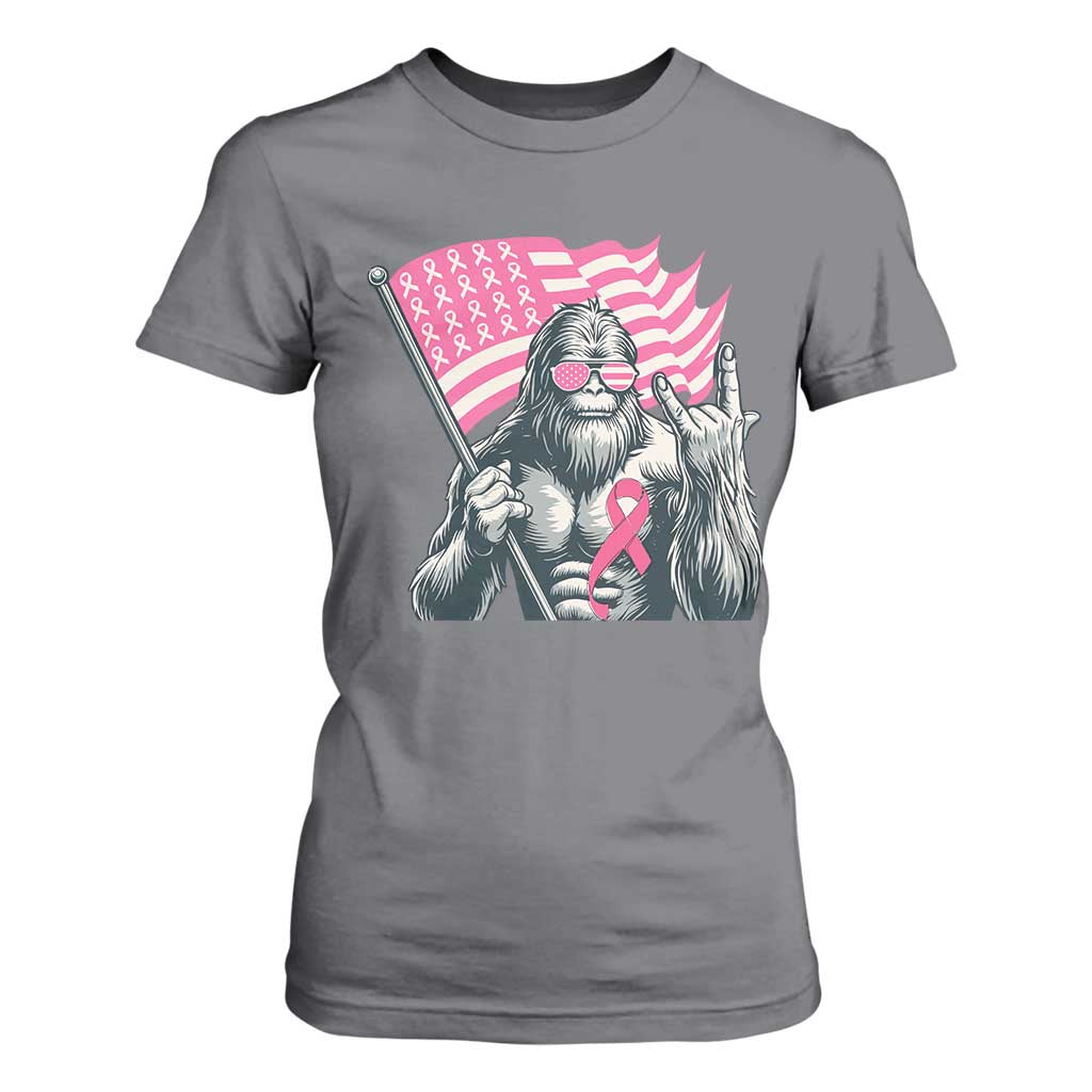 Funny Bigfoot Breast Cancer Support T Shirt For Women Sasquatch Pink Ribbon
