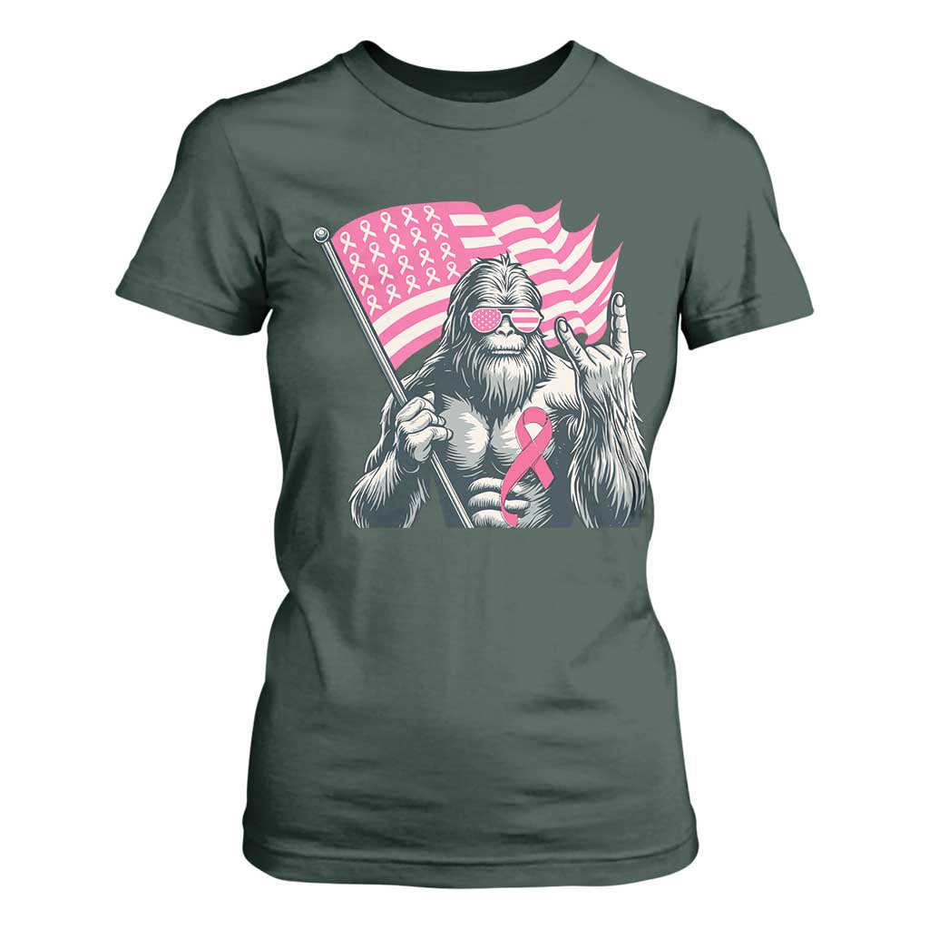 Funny Bigfoot Breast Cancer Support T Shirt For Women Sasquatch Pink Ribbon