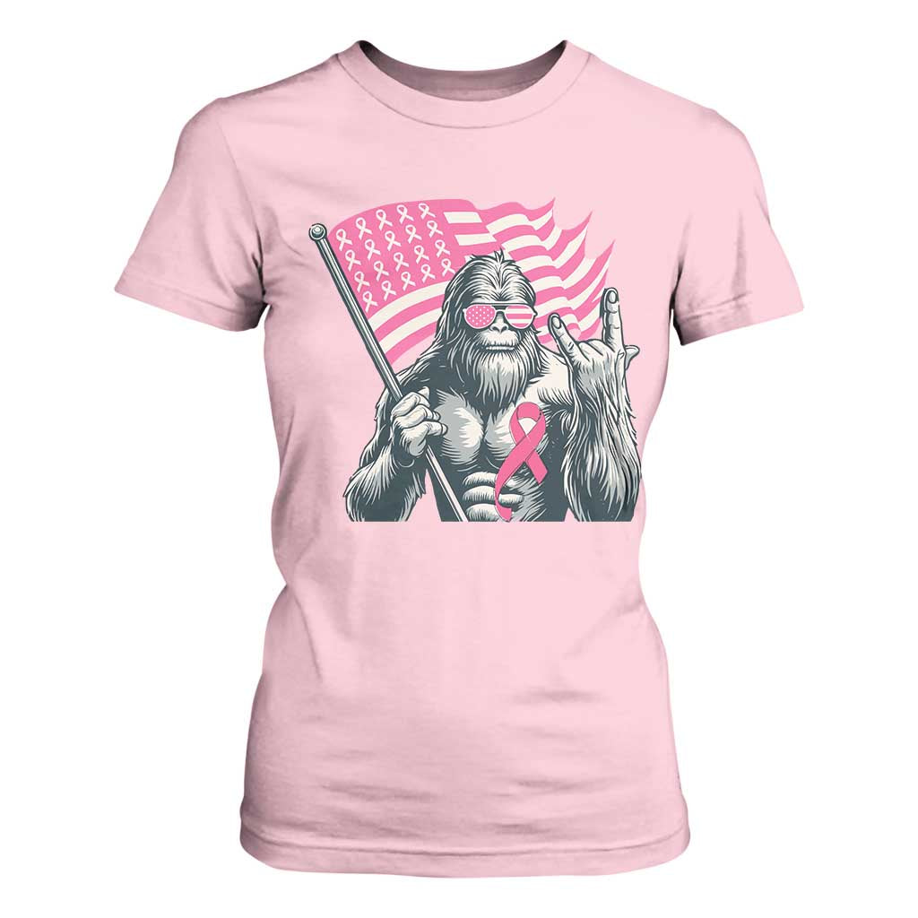 Funny Bigfoot Breast Cancer Support T Shirt For Women Sasquatch Pink Ribbon