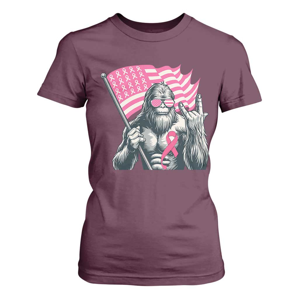 Funny Bigfoot Breast Cancer Support T Shirt For Women Sasquatch Pink Ribbon