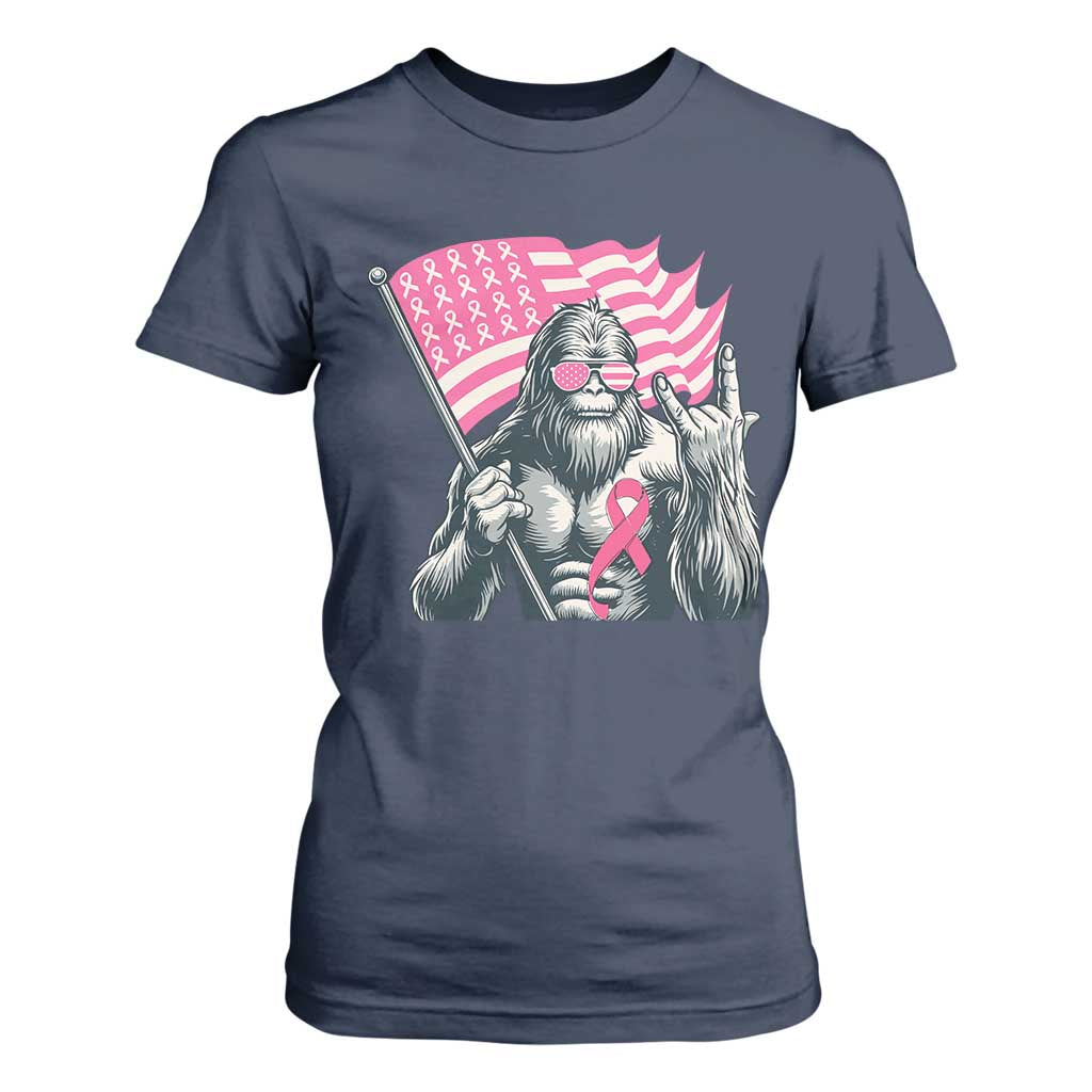 Funny Bigfoot Breast Cancer Support T Shirt For Women Sasquatch Pink Ribbon
