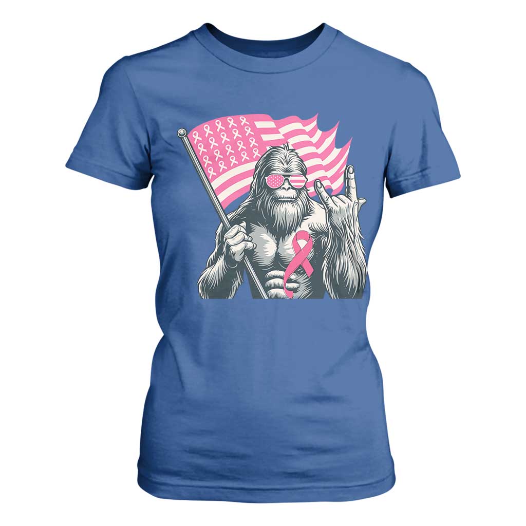 Funny Bigfoot Breast Cancer Support T Shirt For Women Sasquatch Pink Ribbon