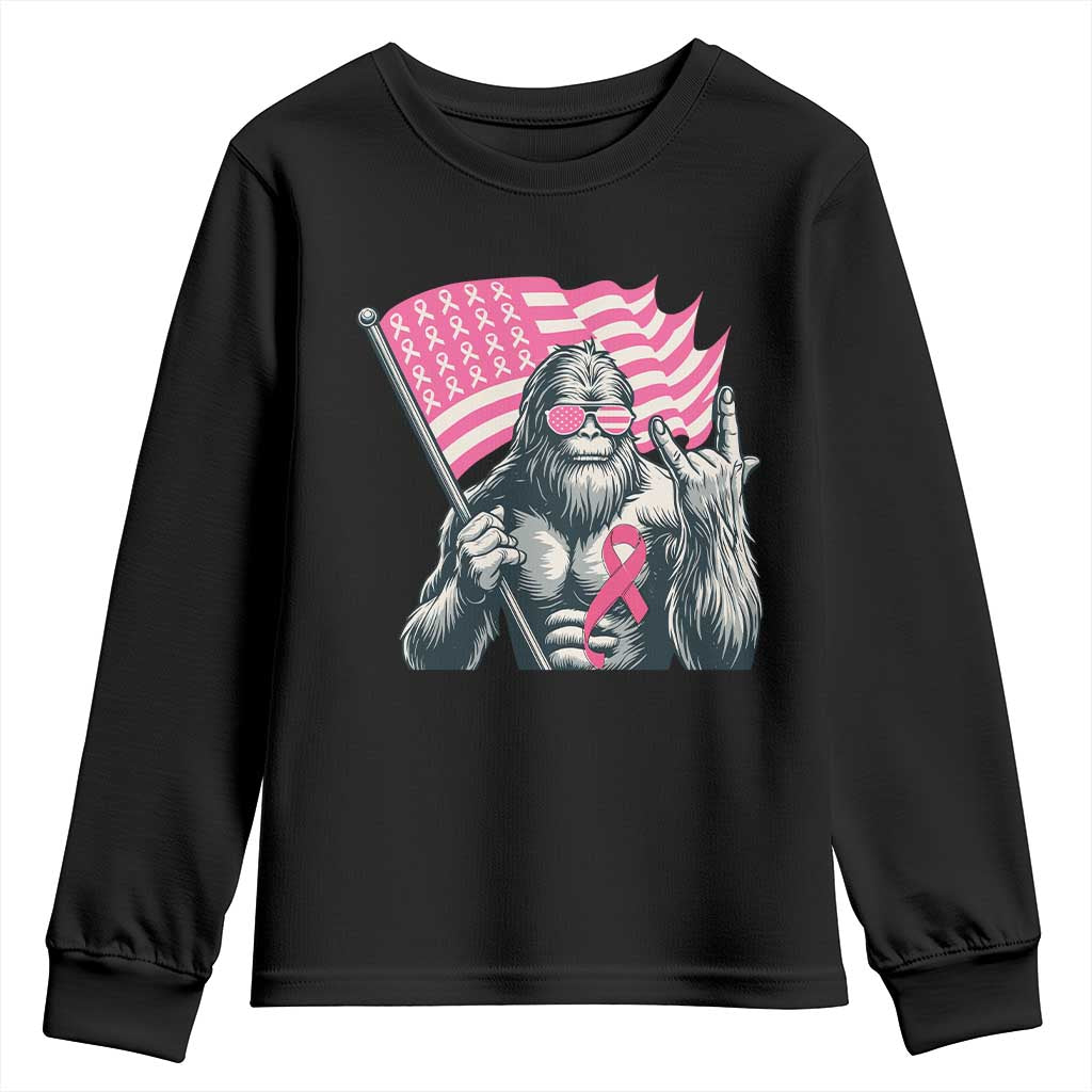 Funny Bigfoot Breast Cancer Support Youth Sweatshirt Sasquatch Pink Ribbon