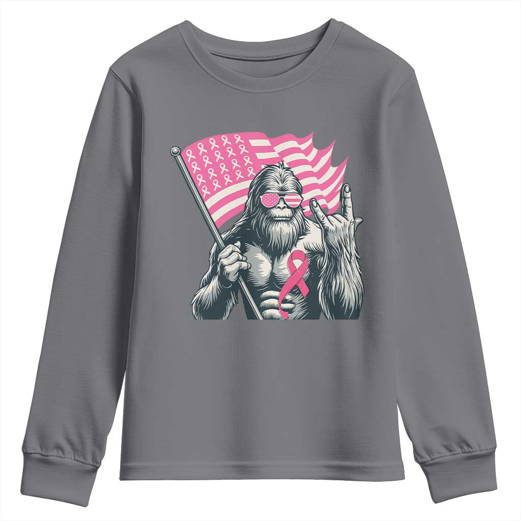 Funny Bigfoot Breast Cancer Support Youth Sweatshirt Sasquatch Pink Ribbon