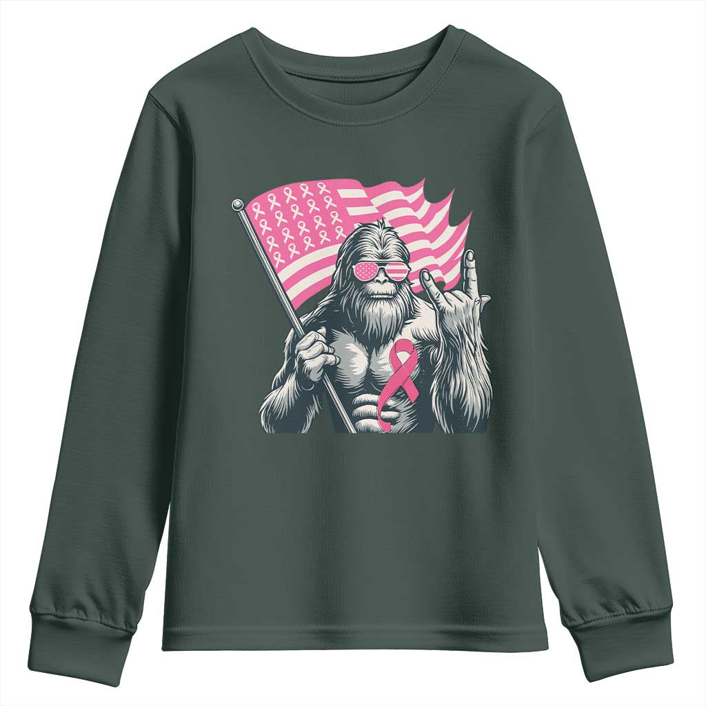 Funny Bigfoot Breast Cancer Support Youth Sweatshirt Sasquatch Pink Ribbon