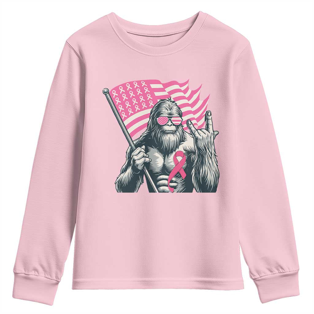 Funny Bigfoot Breast Cancer Support Youth Sweatshirt Sasquatch Pink Ribbon