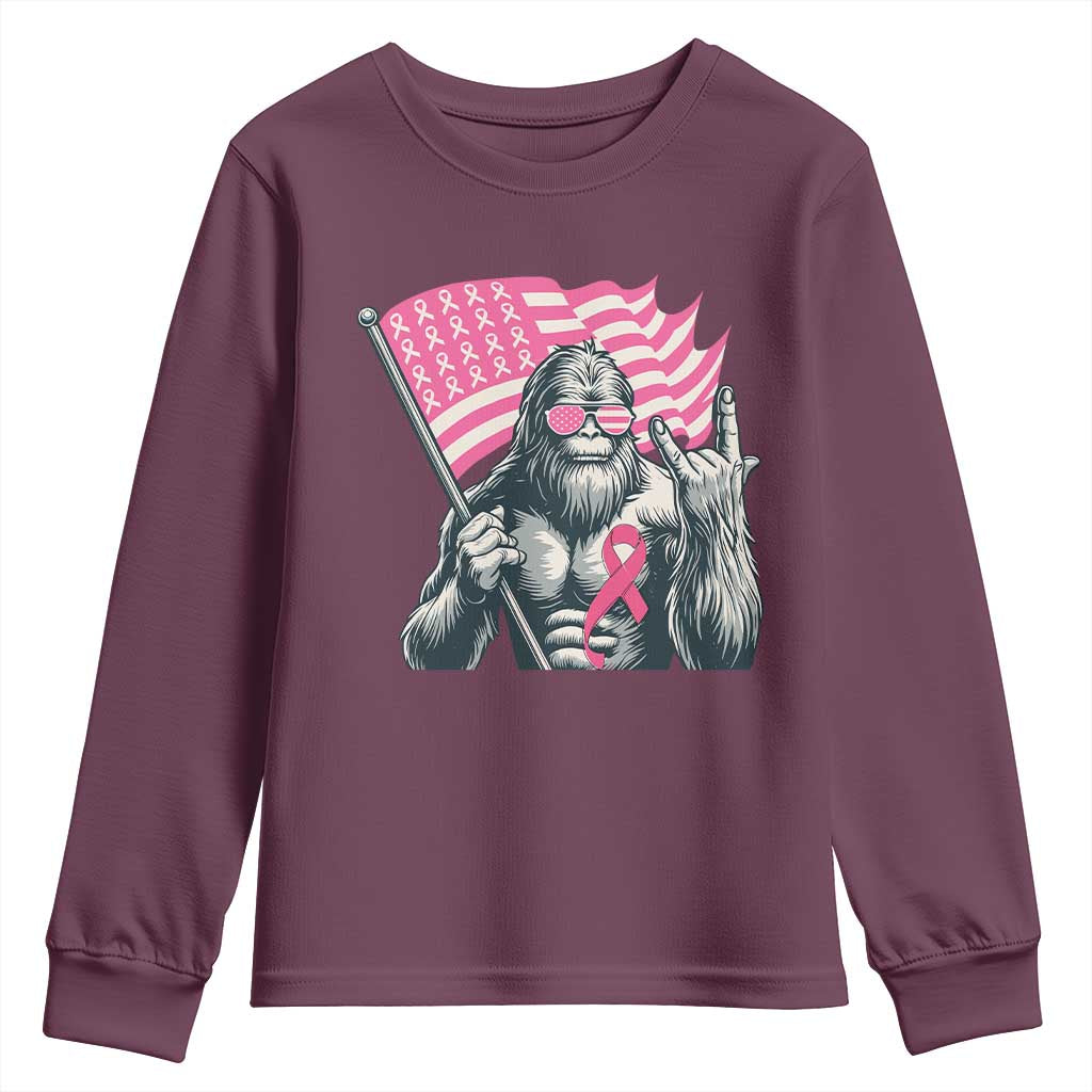 Funny Bigfoot Breast Cancer Support Youth Sweatshirt Sasquatch Pink Ribbon
