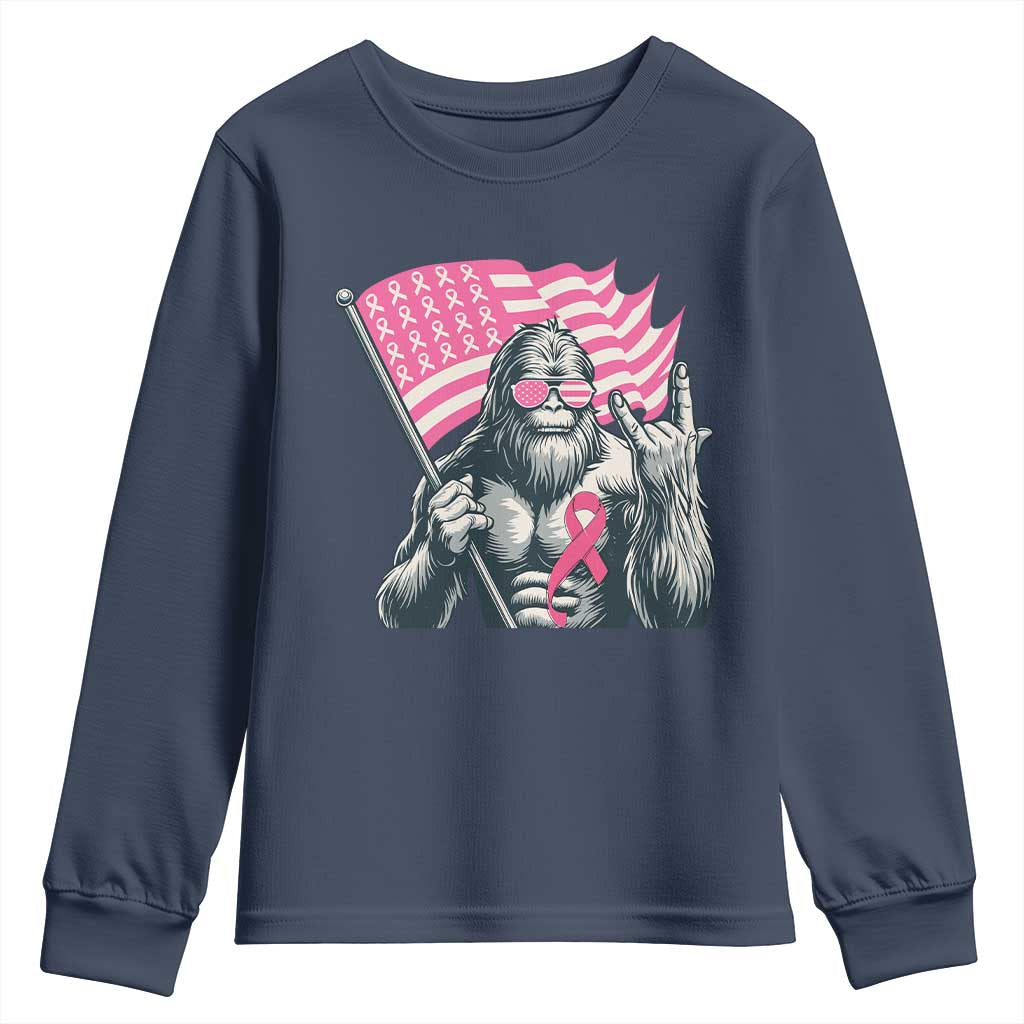 Funny Bigfoot Breast Cancer Support Youth Sweatshirt Sasquatch Pink Ribbon