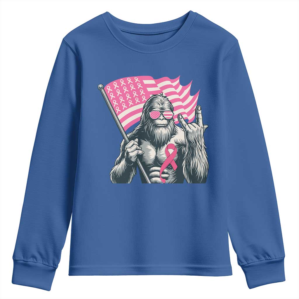 Funny Bigfoot Breast Cancer Support Youth Sweatshirt Sasquatch Pink Ribbon
