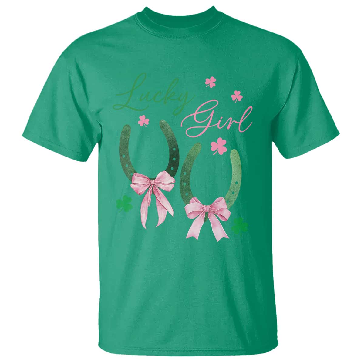 funny-st-patricks-day-coquette-t-shirt-lucky-girl-horseshoe-pink-bow