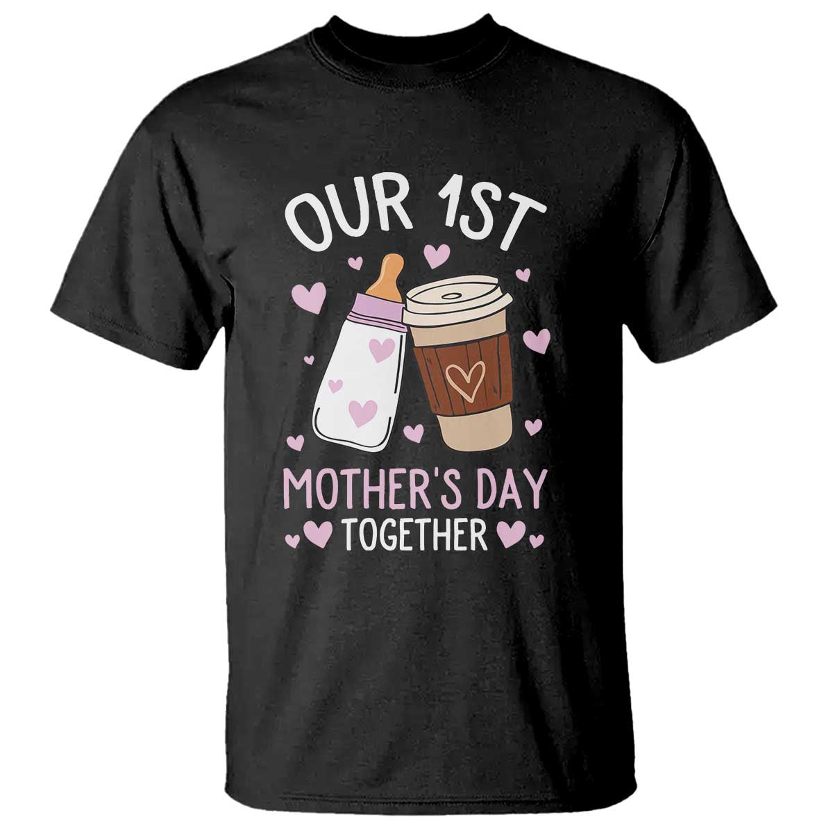 funny-our-first-mothers-day-together-t-shirt-mom-and-baby-matching-milk-coffee